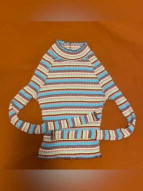Free People Striped Multicolor Knit Mockneck/Turtleneck